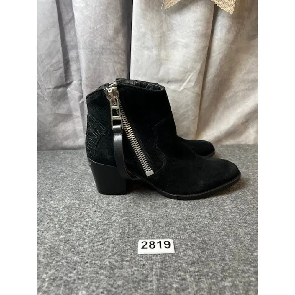 Zadig & Voltaire Molly Suede Leather Ankle Boots Black Booties $498, Sz 39